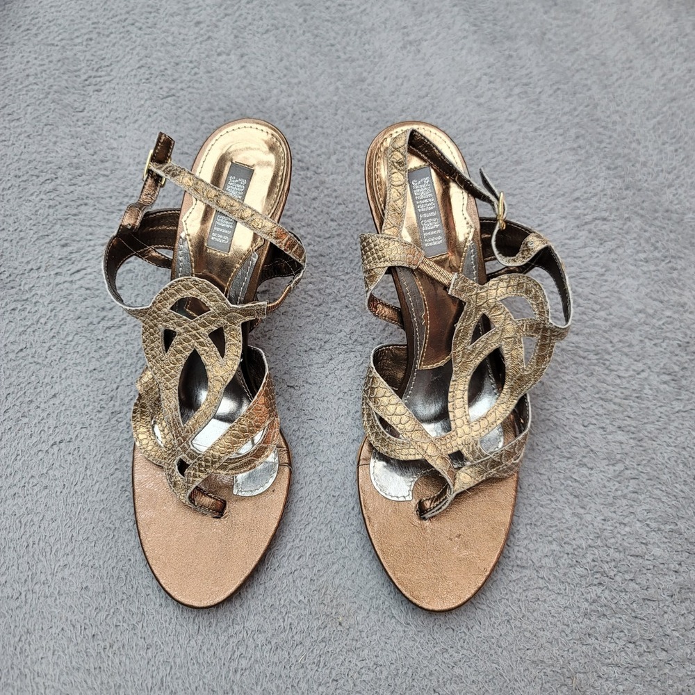 Santa Lolla Womens Sandals 7 Golden Snake Skin Heels Strappy Shoes